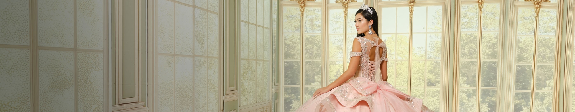 Model wearing a pink gown
